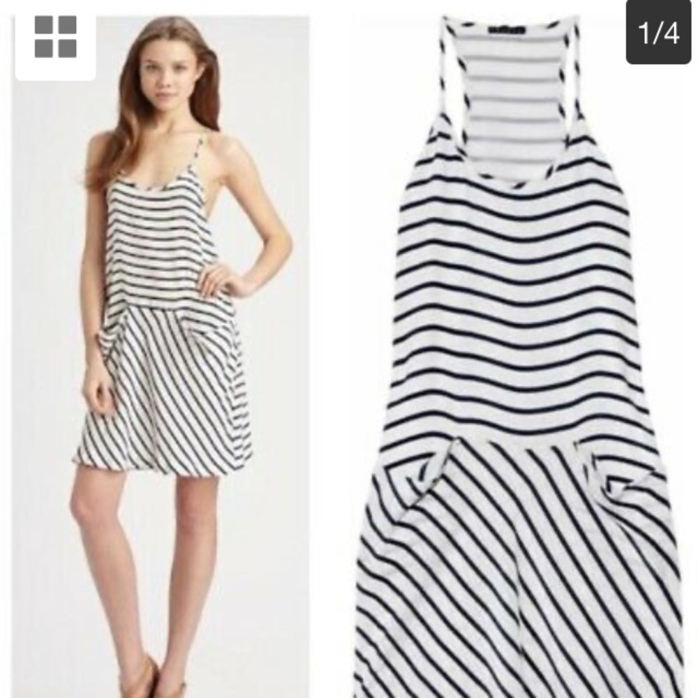 Theory white and navy striped silk dress size 6
